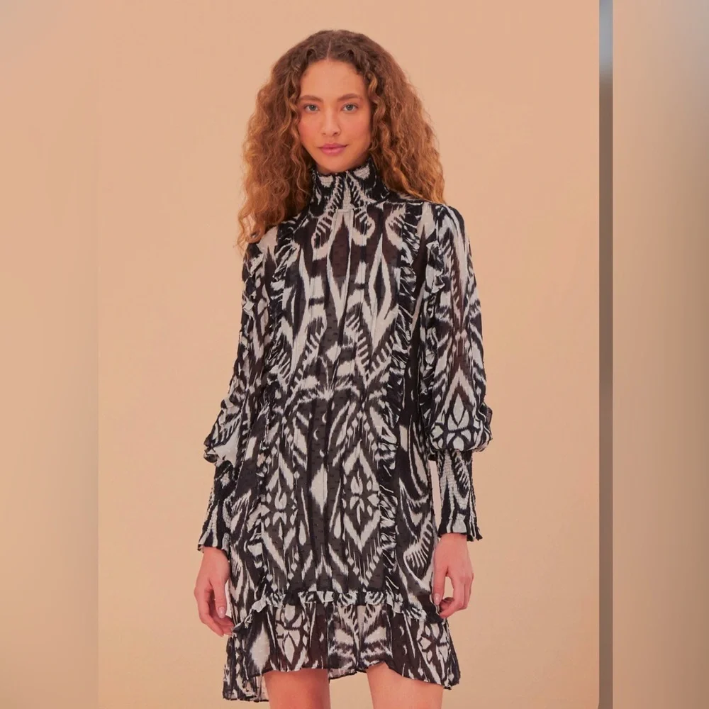 Farm Rio Pineapple Ikat Black Mini Dress